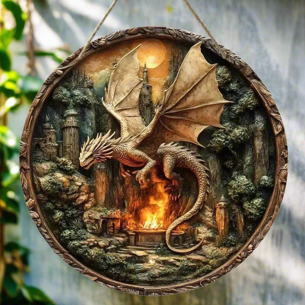 Vintage Dragon Wooden Sign Mythical Dragon Hanging Sign-MoonChildWorld