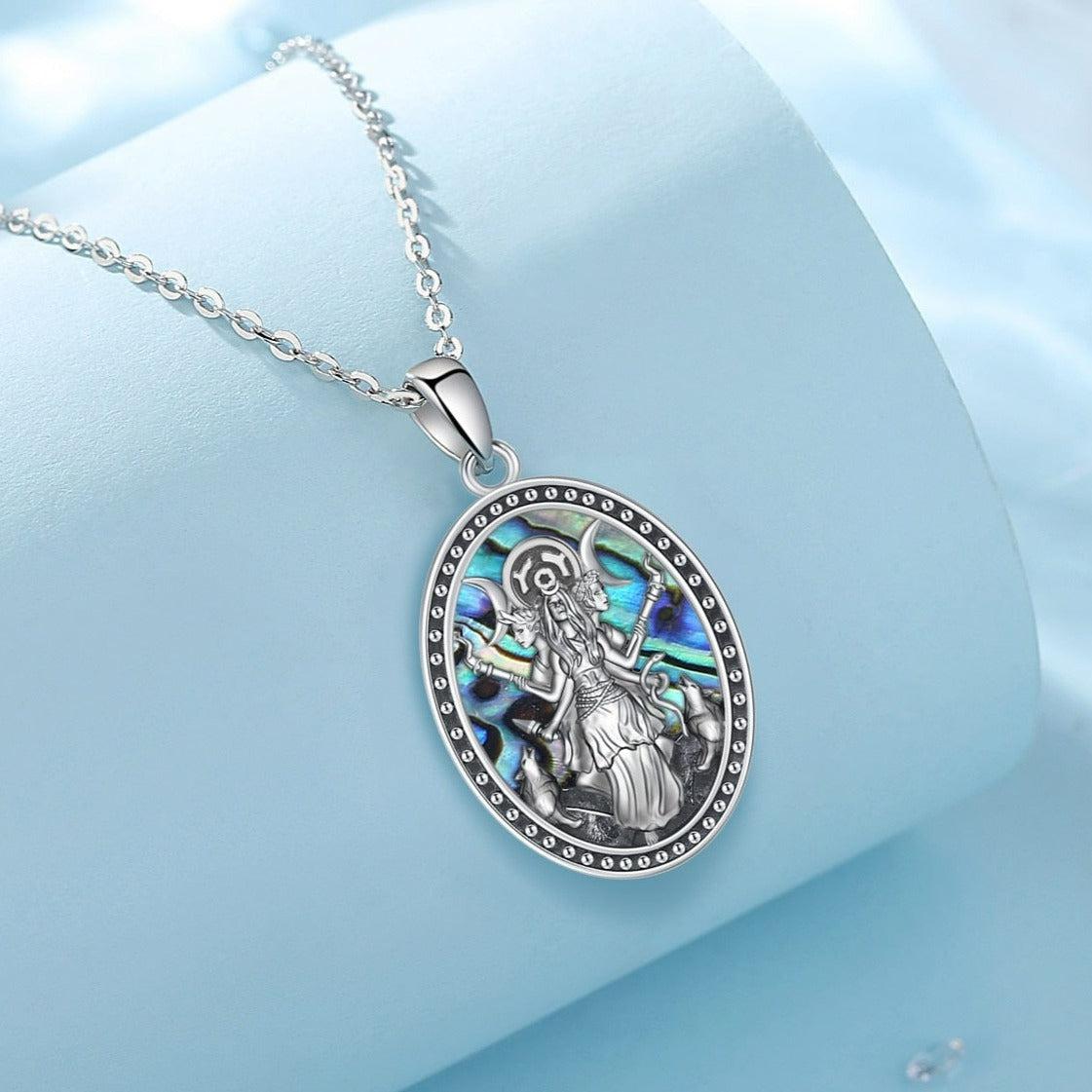 Natural Abalone Triple Moon Goddess Necklace Hecate Amulet Jewelry-MoonChildWorld