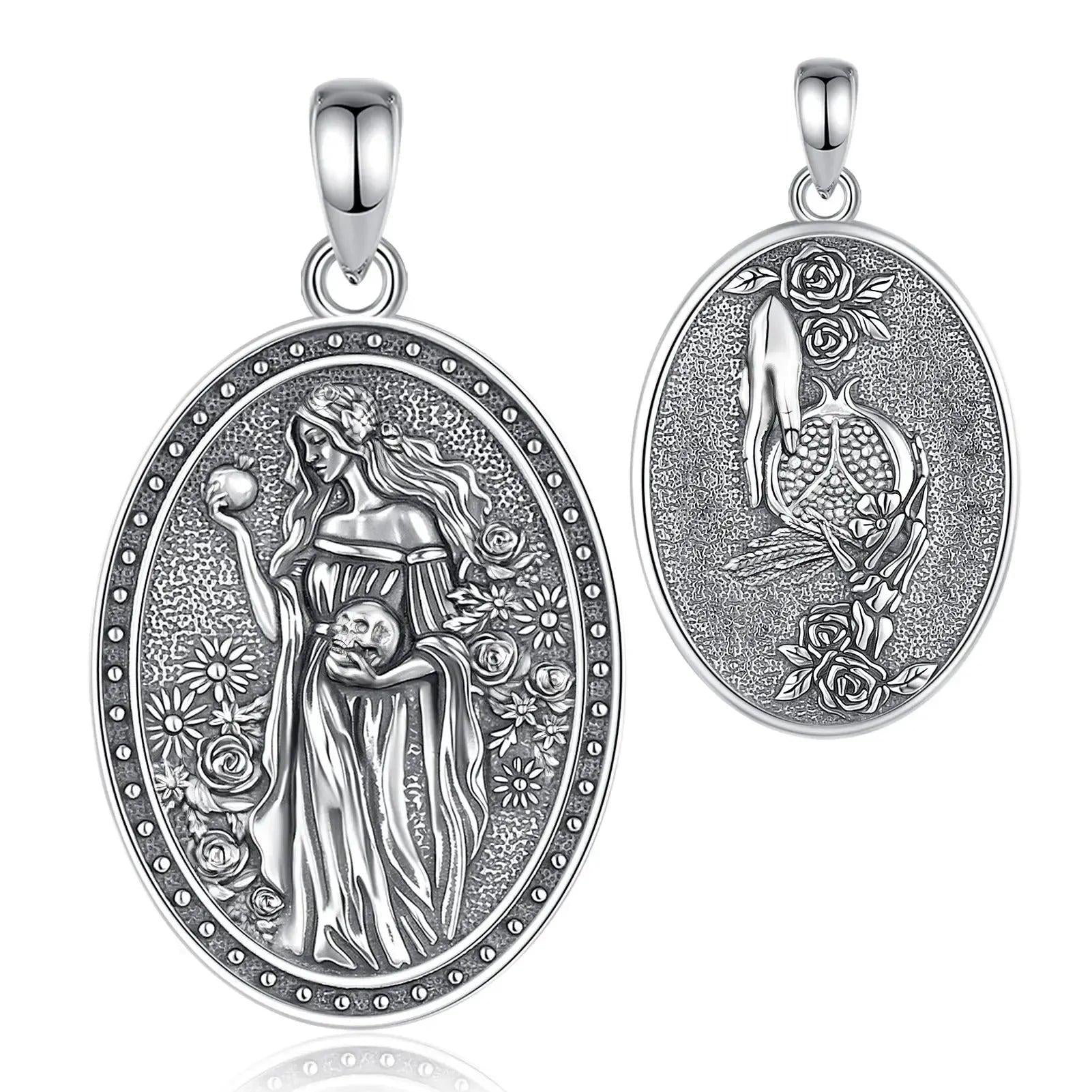 925 Silver Dark Goddess Persephone Necklace Pomegranate Skull Greek Mythology Necklace Wicca Pagan Jewelry-MoonChildWorld