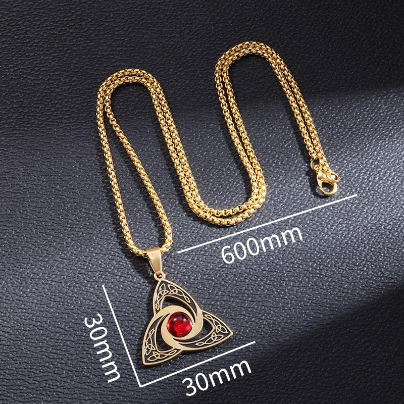 Celtic Trinity Knot Red Zircon Witch Knot Necklace-MoonChildWorld
