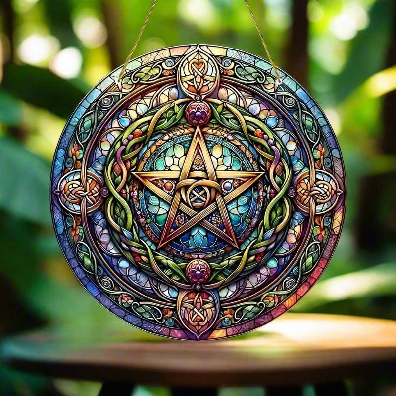 Celtic Knot Pentagram Suncatcher Wicca Pagan Acrylic Round Sign-MoonChildWorld