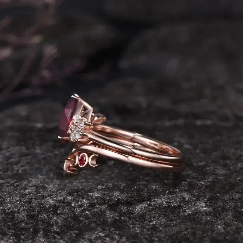 Red Zircon Crystal Celtic Knot Triple Moon Wiccan Ring Witch Jewelry-MoonChildWorld