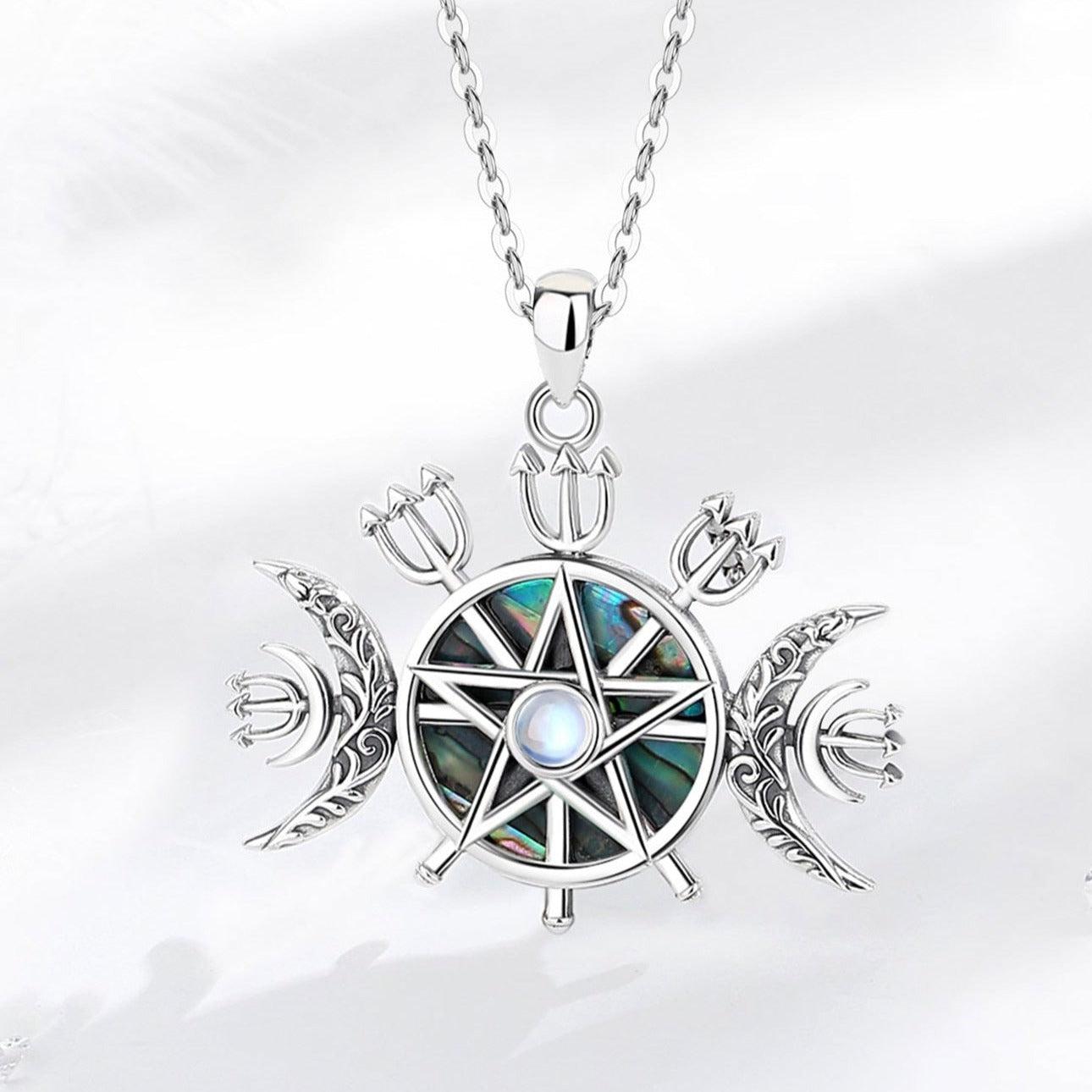 Triple Moon Goddess Necklace Wicca Pagan Jewelry-MoonChildWorld