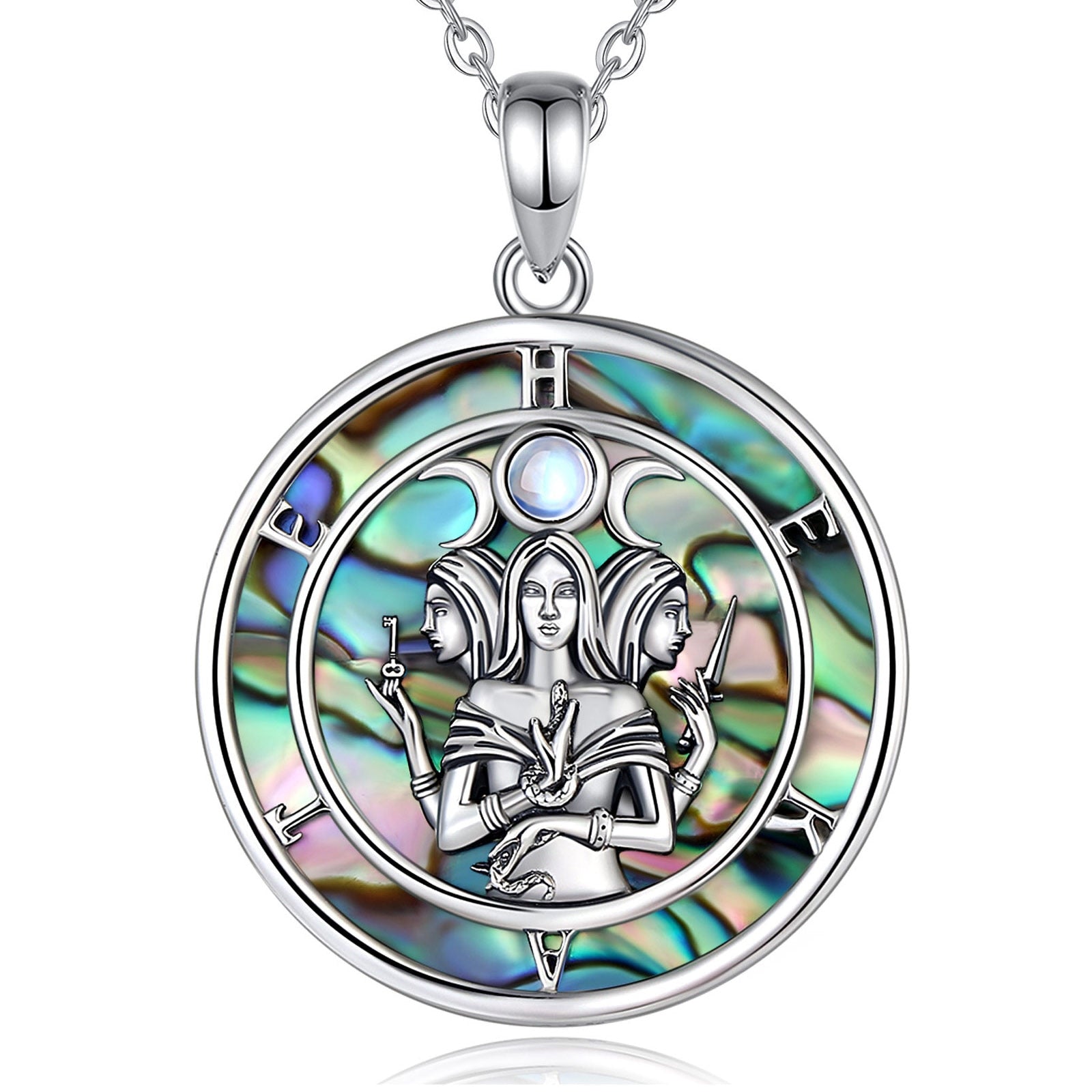 Natural Abalone Moon Goddess Necklace Hecate Amulet Jewelry