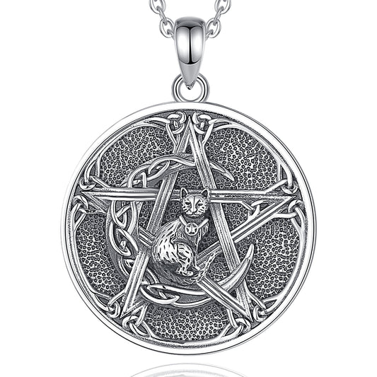 Witch Pentagram Moon Cat Necklace Witchcraft Jewelry