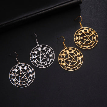Moon Phase Pentagram Earrings Wiccan Pagan Jewelry