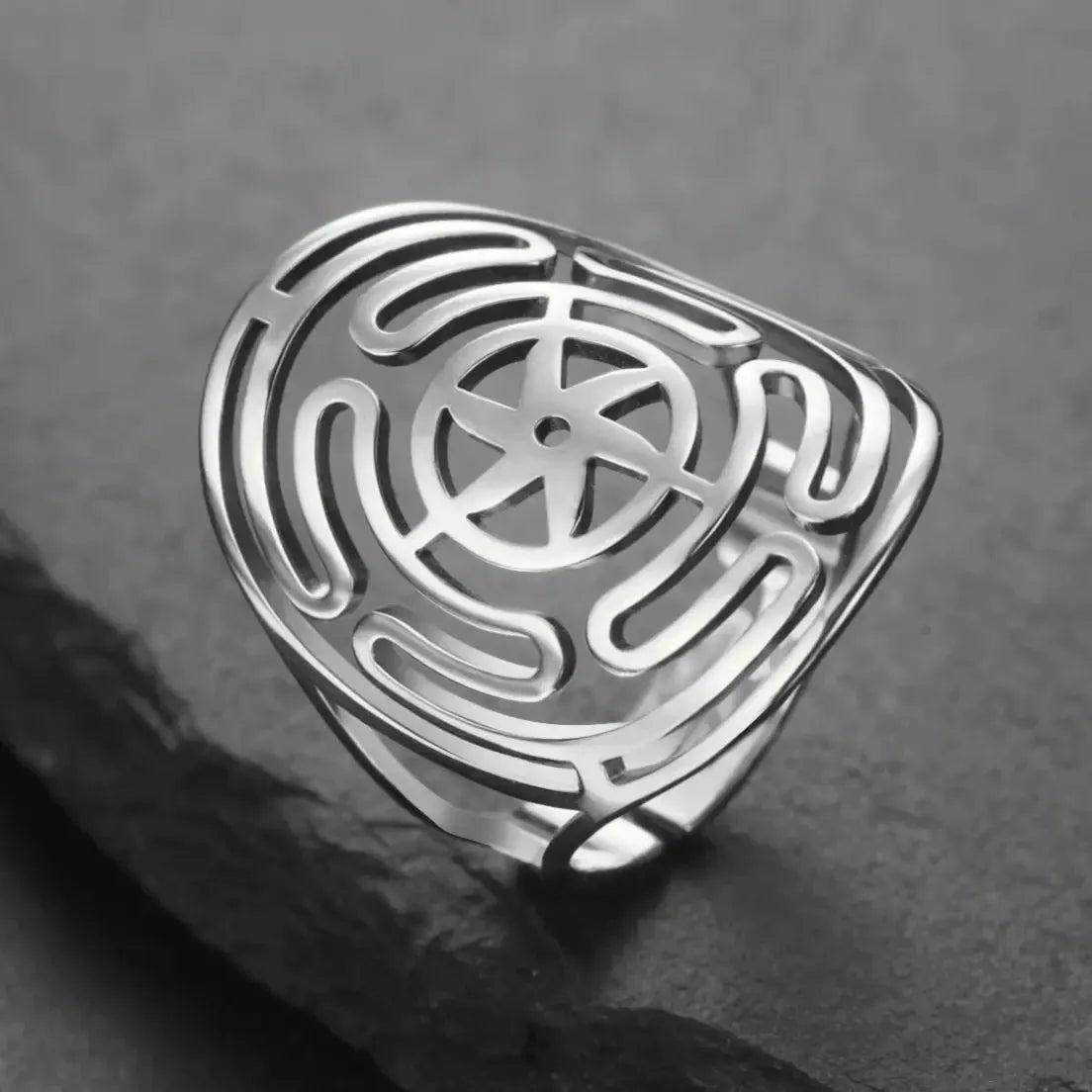 Wicca Hekate Wheel Ring Gothic Witch Jewelry - Hecate Symbol Ring-MoonChildWorld
