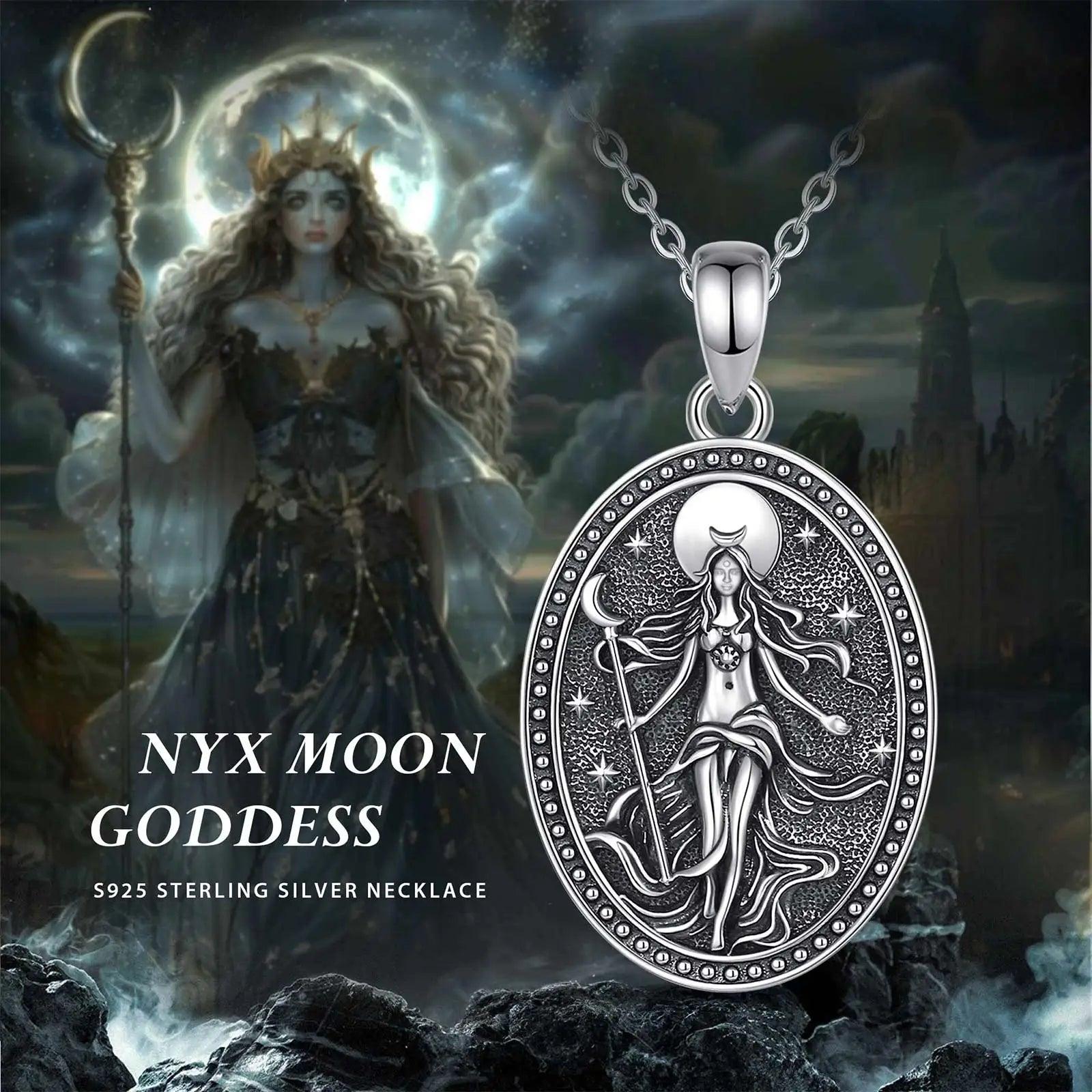 925 Sterling Silver NYX Moon Goddess Necklace for Women Goddess of Night Nyx Wiccan Pagan Jewelry-MoonChildWorld