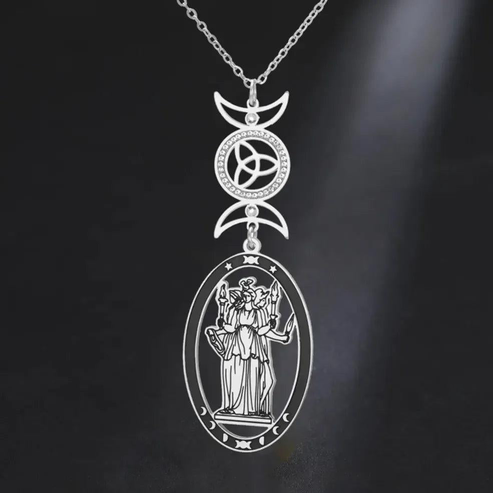 Triple Moon Goddess Necklace Hecate Goddess Wicca Necklace Pagan Jewelry-MoonChildWorld