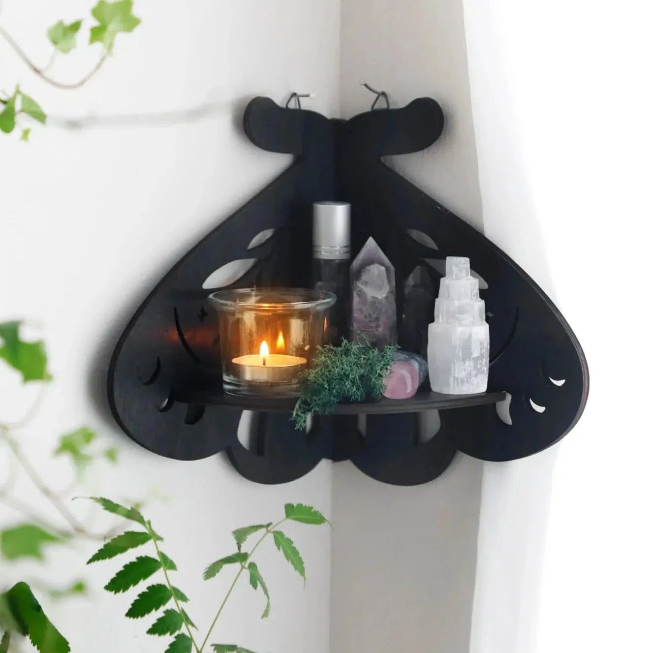 Crystal Wall Shelf Wooden Butterfly Lotus Moth Crystal Hanging Shelf-MoonChildWorld