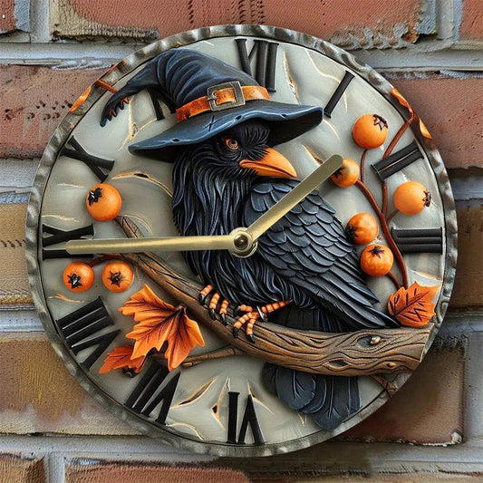 Halloween Crow Wall Clock Black Raven Witchy Wall Clock-MoonChildWorld