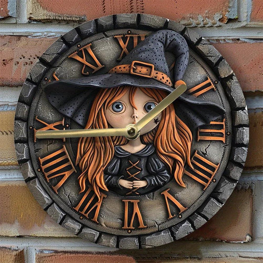 Little Witch Silent Wall Clock Witchy Wall Clock for Halloween-MoonChildWorld
