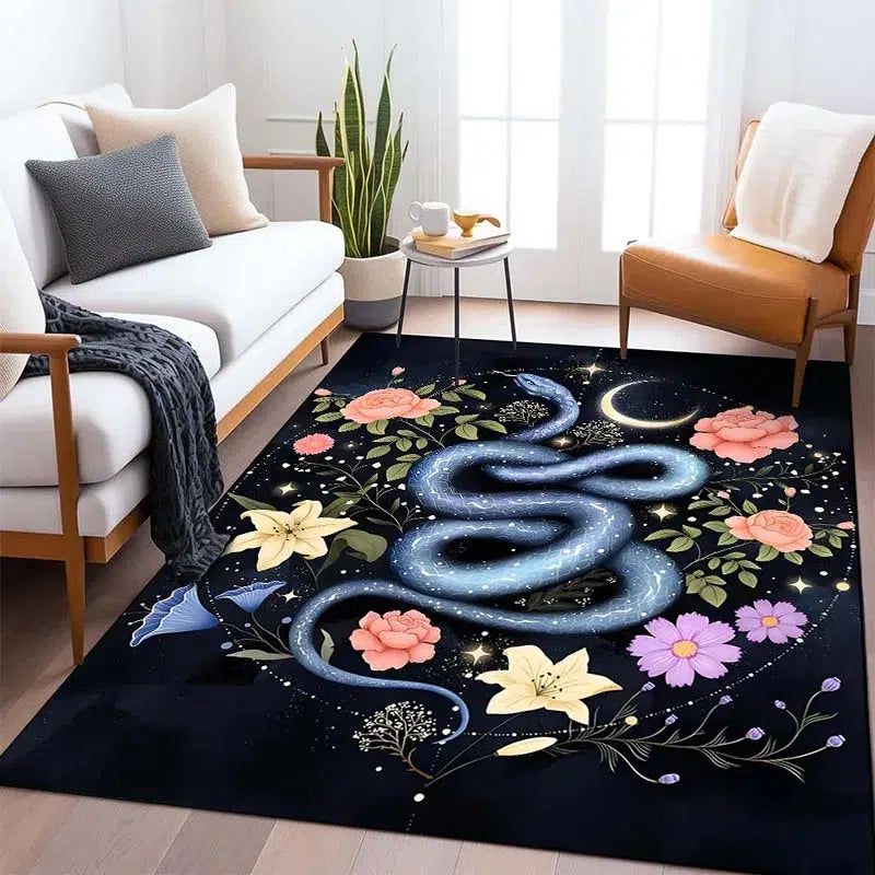 Tarot Divination Moon Snake Carpet Witchy Area Rug-MoonChildWorld