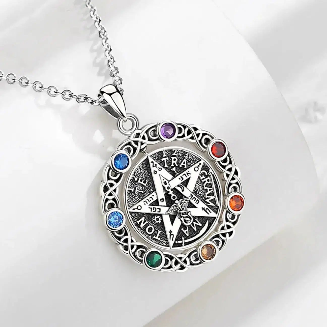 Pentagram Necklace 7 Color Chakra Rotatable Wiccan Necklace-MoonChildWorld
