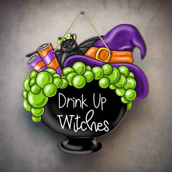 Halloween Cauldron Wooden Sign Wall Decor - Witchy Hanging Decoration Spooky Welcome Sign for Witch Home Decor-MoonChildWorld