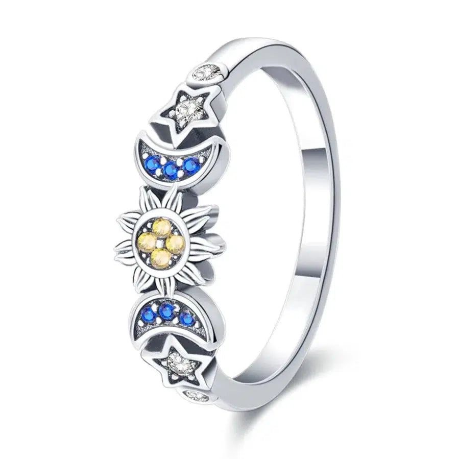 Triple Moon Sun Ring Wiccan Ring-MoonChildWorld