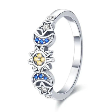 Triple Moon Sun Ring Wiccan Ring-MoonChildWorld