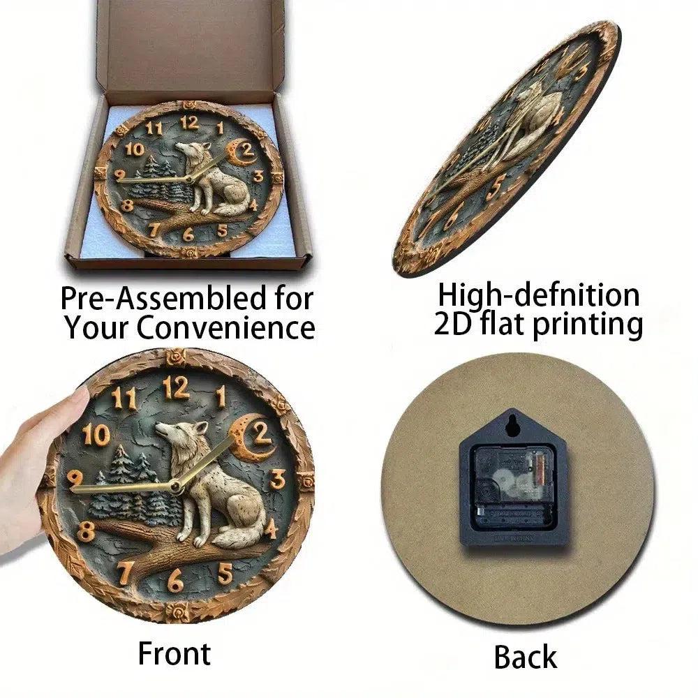 White Wolf Wooden Wall Clock Spirit Wolf Home Decor-MoonChildWorld