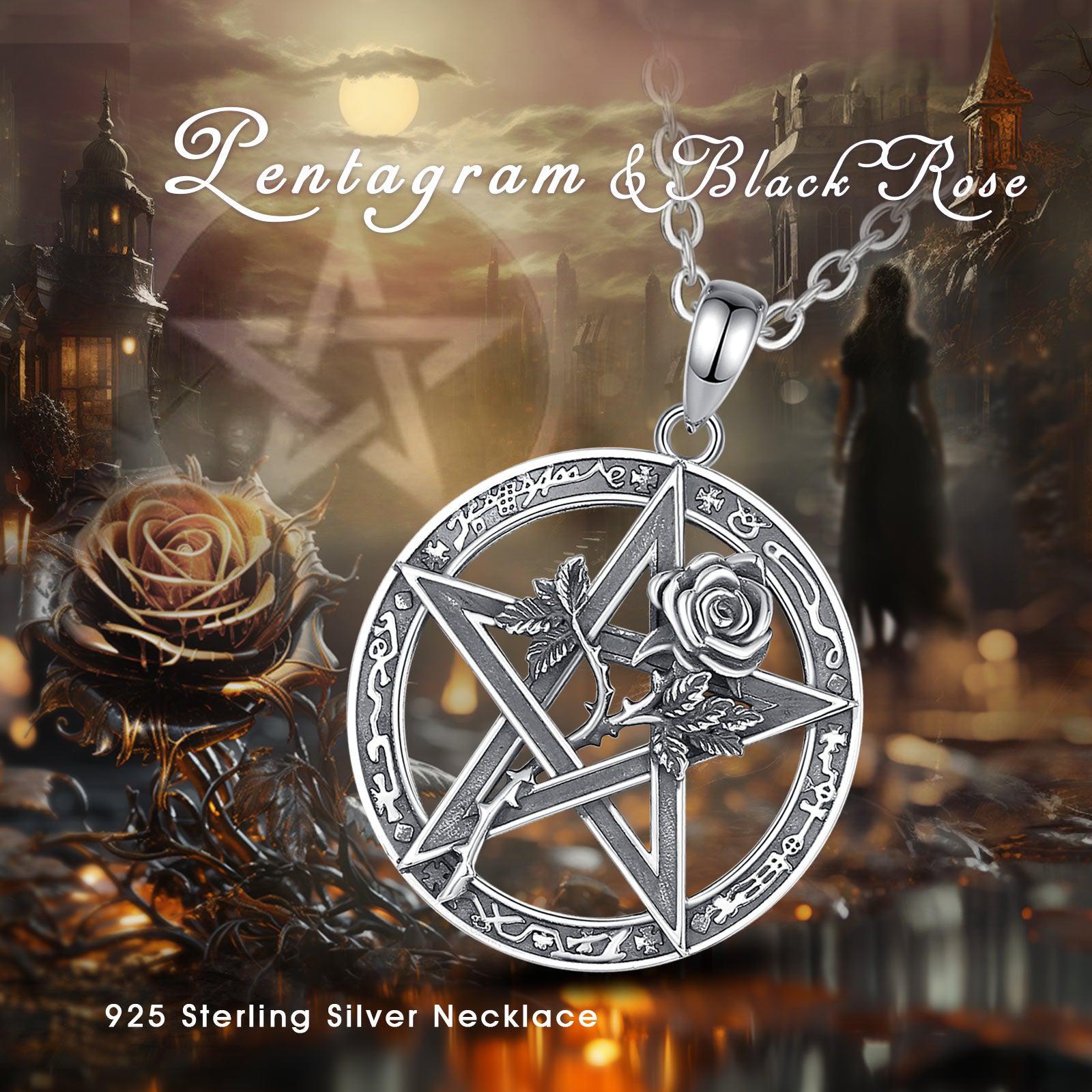 Rose Pentagram Necklace Gothic Witch Jewelry-MoonChildWorld