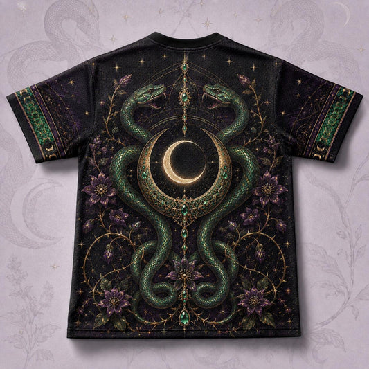 Serpent Goddess Green Snake T-Shirt Crescent Moon Occult Tee back view