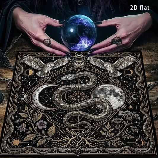 Occult tarot cloth – owl and all-seeing eye print detail