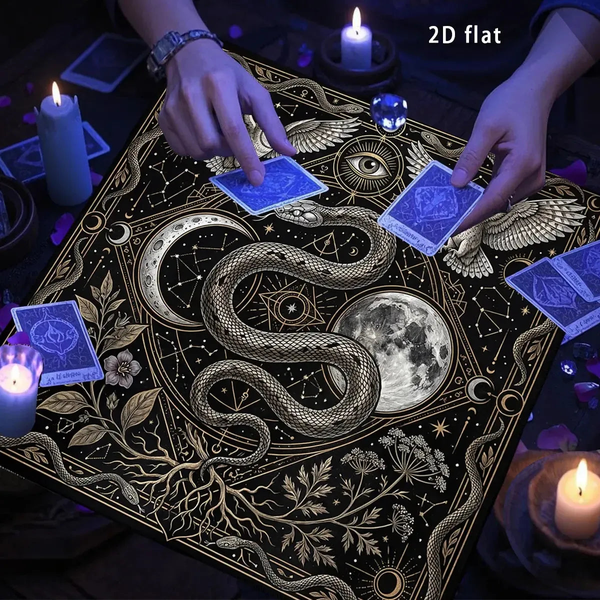 Mystic altar cloth – tarot spread laid out on divination cloth
