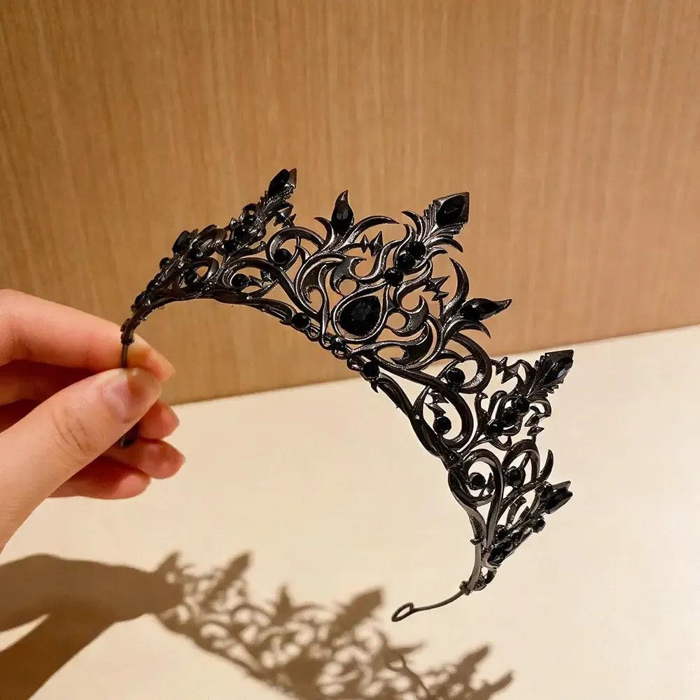 Set 2pcs Black Crystal Crown Gothic Mysterious Headpieces Witchy Hair Accessories for Halloween-MoonChildWorld
