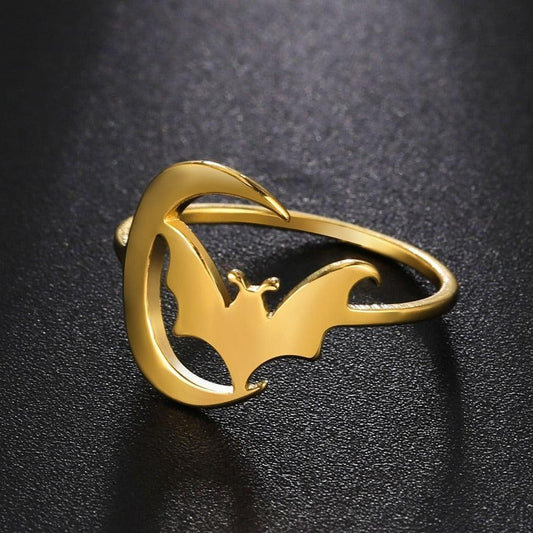 Gothic Moon Bat Ring Witch Halloween Accessories-MoonChildWorld