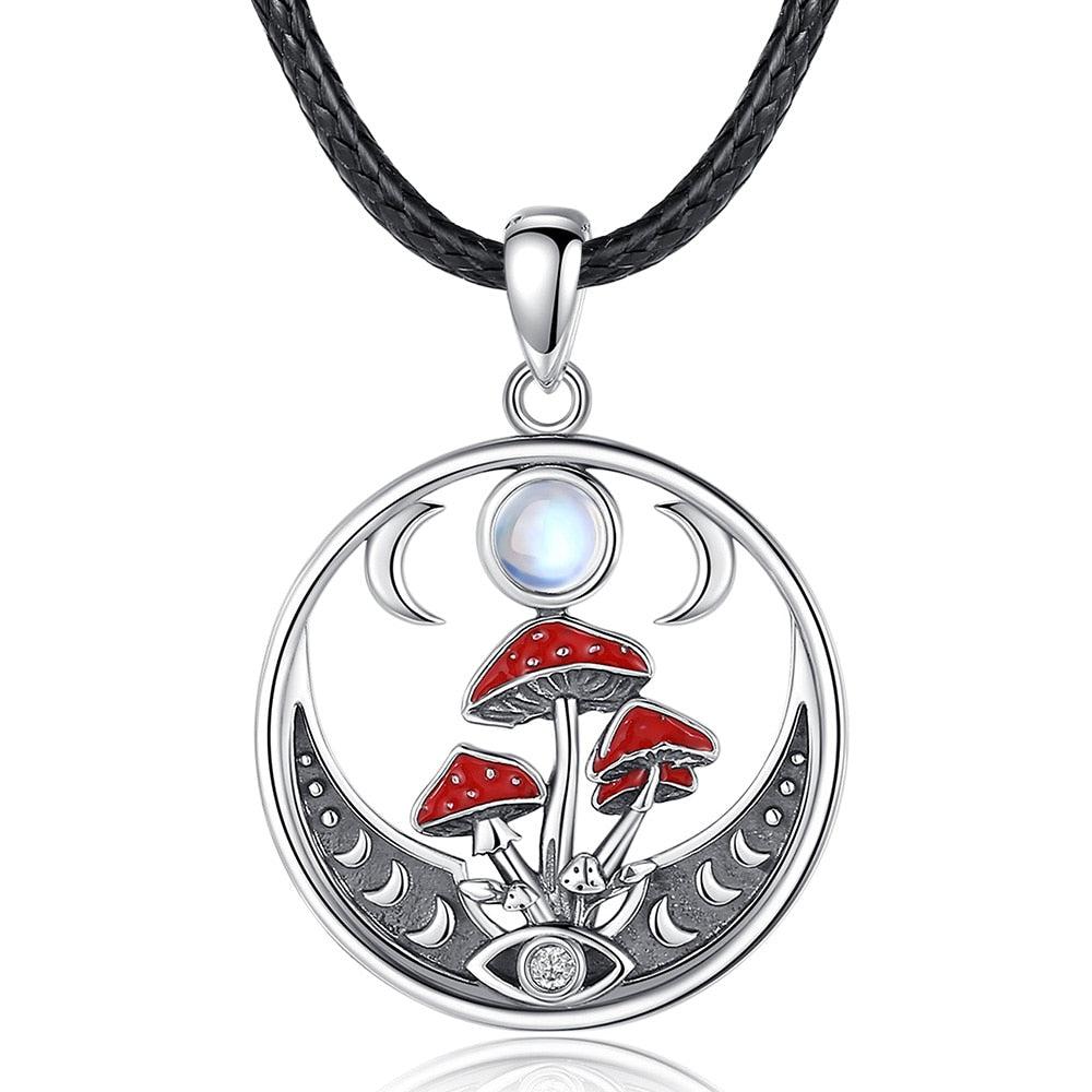 Mushroom Opal Triple Moon Necklace Witchy Jewelry-MoonChildWorld