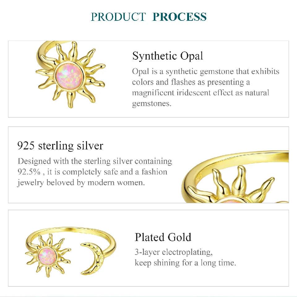 Pink Opal Sun and Moon Ring Celestial Jewelry-MoonChildWorld