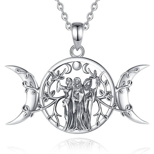 Triple Moon Goddess Necklace Pagan Hecate Amulet Necklace