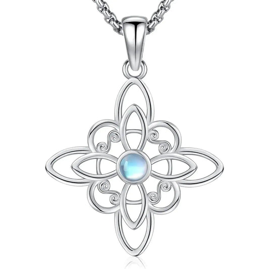 Moonstone Celtic Knot Necklace 925 Sterling Silver Witch Knot Pendant Protection Wiccan Jewelry-MoonChildWorld