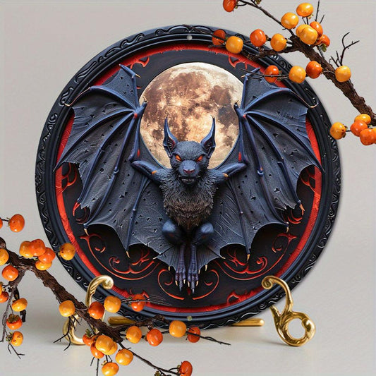 Shadowy Silhouette Gothic Bat Metal Sign Halloween Decoration-MoonChildWorld