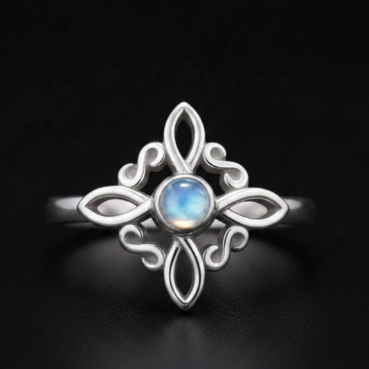 Silver Witch Celtic Knot Ring Witchcraft Moonstone Ring Wicca Pagan Jewelry Protection Amulet-MoonChildWorld