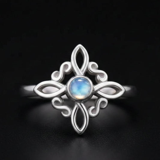 Silver Witch Celtic Knot Ring Witchcraft Moonstone Ring Wicca Pagan Jewelry Protection Amulet-MoonChildWorld