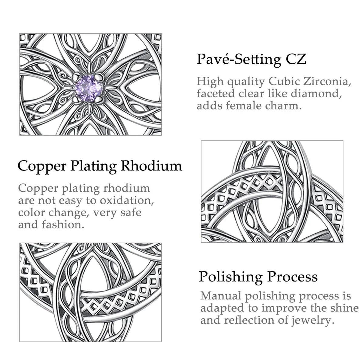 925 Silver Magic Witch Knot Zirconia Pendant Irish Celtic Knot Lucky Amulet Necklace Wicca Pagan Jewelry-MoonChildWorld