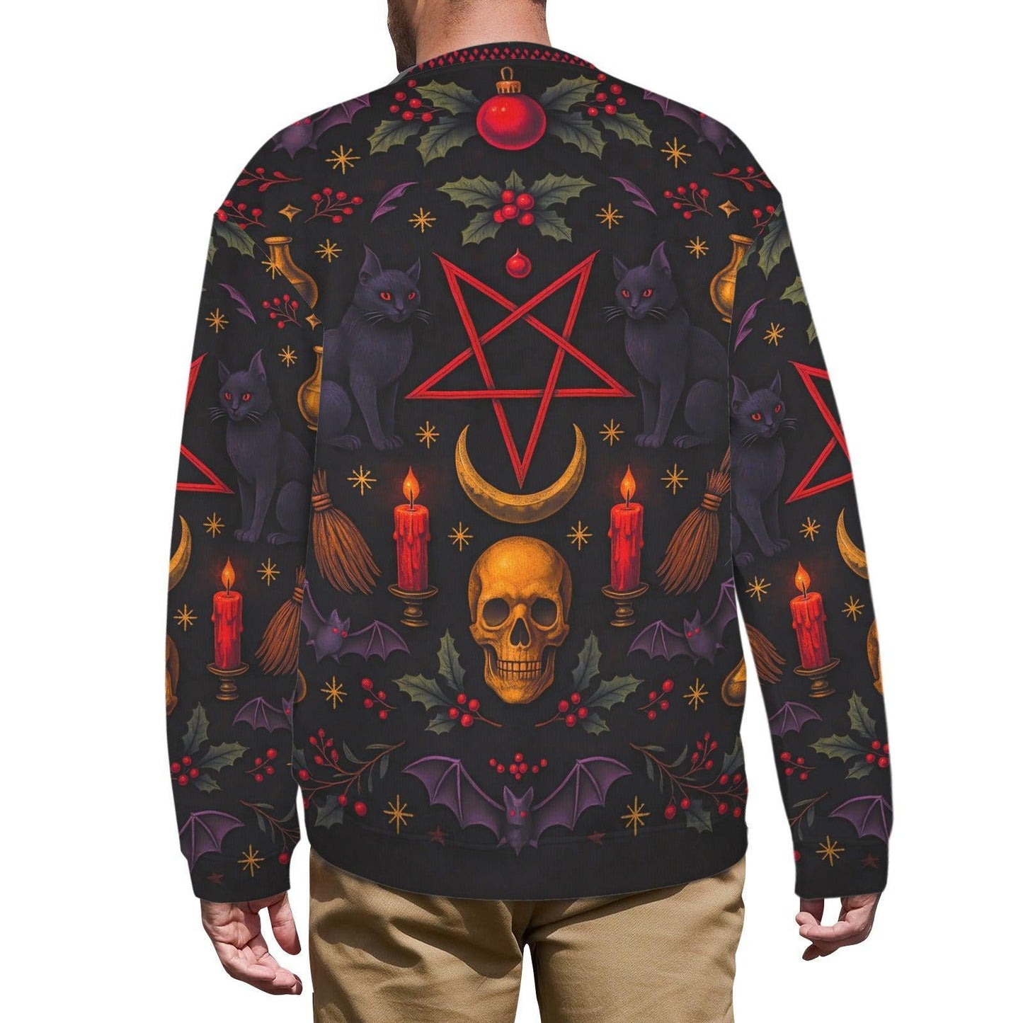 Skull Cat Halloween Witch Sweatshirt Gothic Christmas Sweater-MoonChildWorld