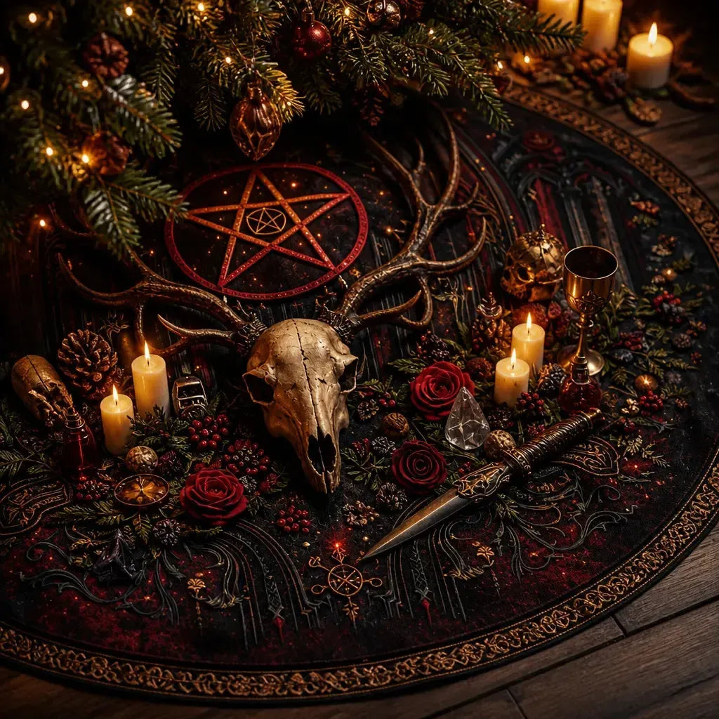 Skull Deer Yule Tree Skirt – Pagan Witchy Gothic Decor_mockup_3.webp