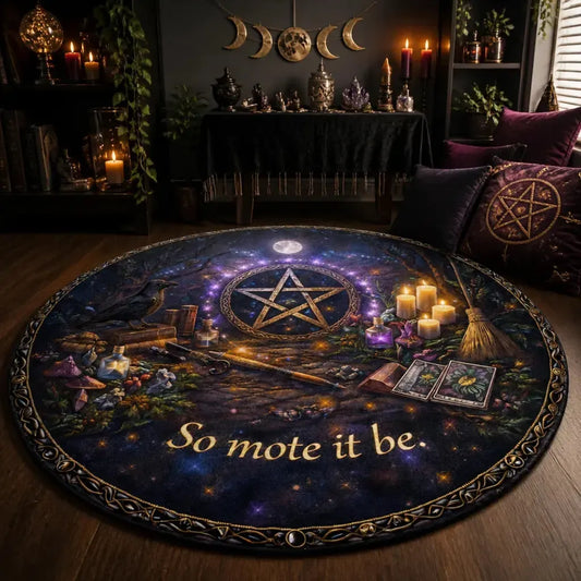 So Mote It Be Wiccan Round Rug - Witchy Raven Witchcraft Carpet Pagan Home Decor_mockup_1.webp