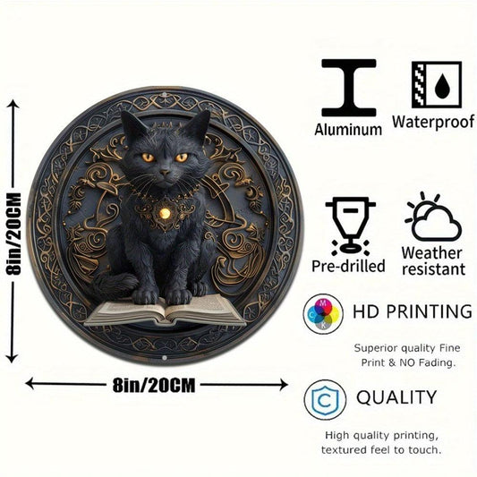 Spell Book and Black Cat Metal Sign Wicca Decor-MoonChildWorld