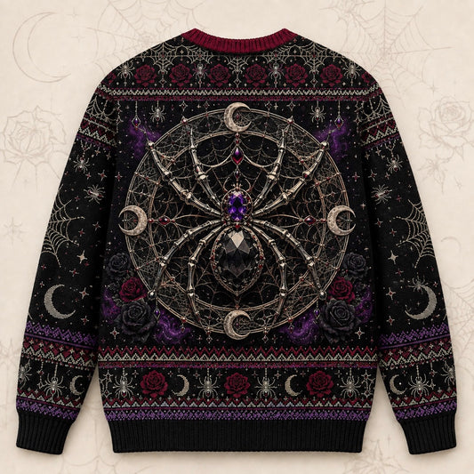 Spider Queen Sweater Web Mandala Crown Gothic Knit Jumper back view
