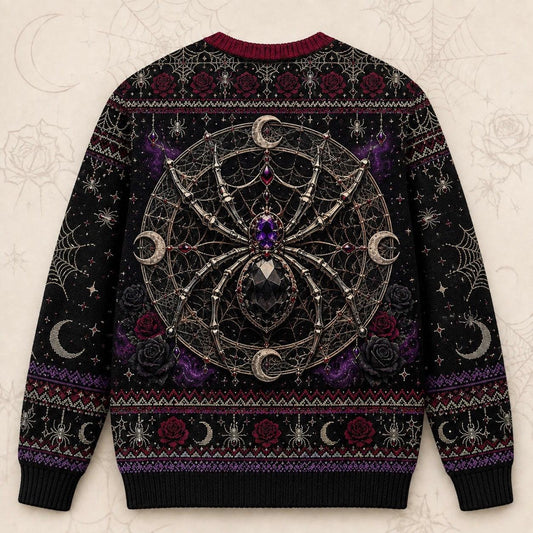 Spider Queen Sweater Web Mandala Crown Gothic Knit Jumper back view