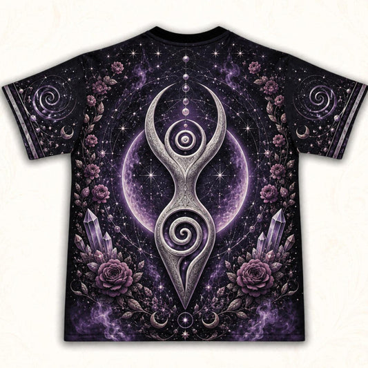 Spiral Goddess T-Shirt Purple Rose Crystal Wiccan Divine Tee back view
