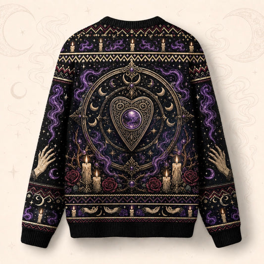 Spirit Board Sweater Pale Hands Candle Rose Purple Knit back view
