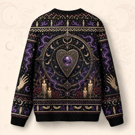Spirit Board Sweater Pale Hands Candle Rose Purple Knit back view