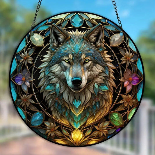 Spirit Wolf Suncatcher Witchy Acrylic Round Sign-MoonChildWorld