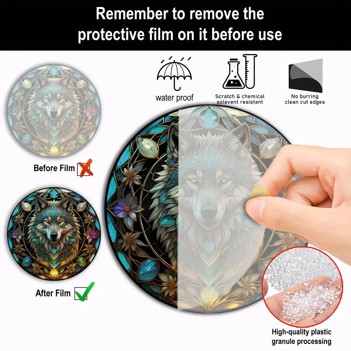 Spirit Wolf Suncatcher Witchy Acrylic Round Sign-MoonChildWorld