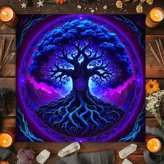 Spiritual Tree of Life Wicca Altar Cloth Mystic Tarot Tablecloth for Divination Pagan Decor-MoonChildWorld