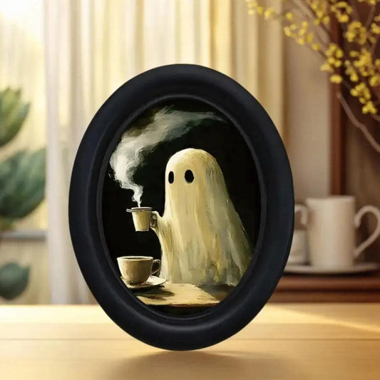 Spooky Ghost Wooden Oval Frame - Gothic Oval Wall Art - Witchy Halloween Wall Decoration-MoonChildWorld