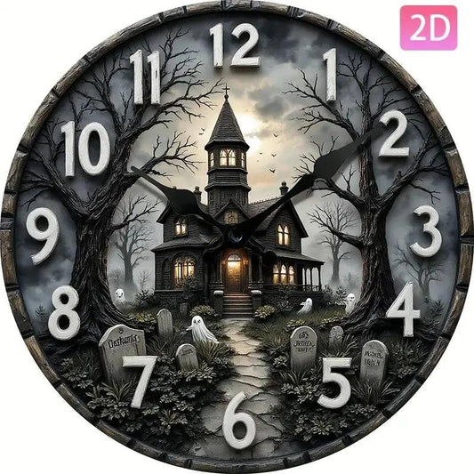 Spooky Haunted House Wooden Wall Clock Gothic Halloween Wall Decor-MoonChildWorld